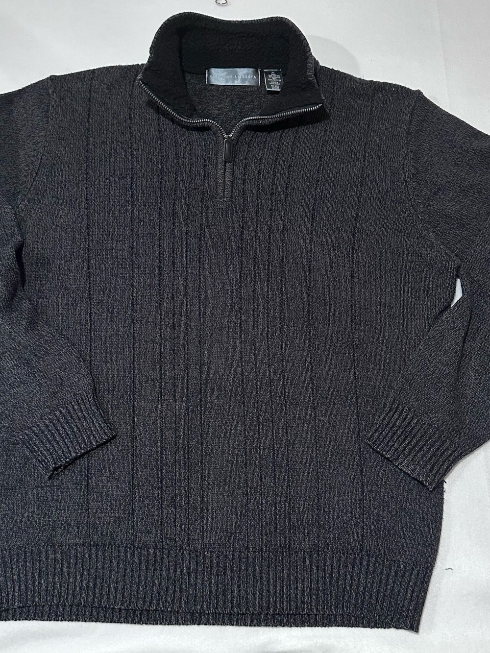 Oscar De La‎ Renta Charcoal Gray/Black Quarter Zip Knit Sweater Mens SzXL Preppy